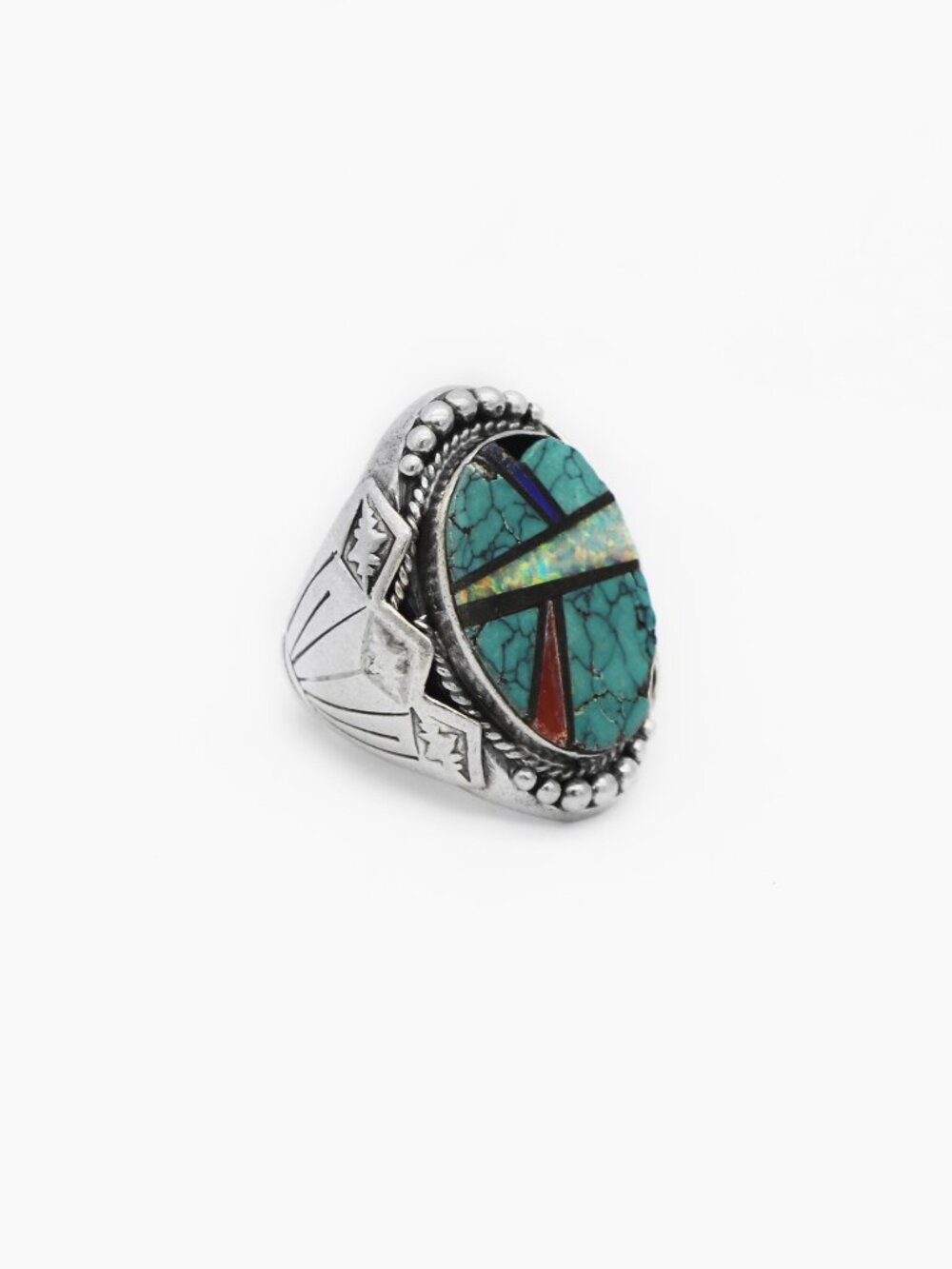 Native American Navajo Richard Begay Multi-stone Inlay Sterling Silver Ring